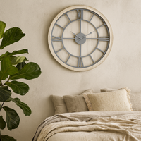 Washed Round Rustic Skeleton Wall Clock - White