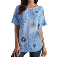 T-shirts Print Round Neck Short Sleeve Top - Blue / 73cm