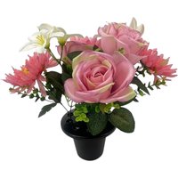 Artificial Garden Mix Remembrance Grave Pot - Pink