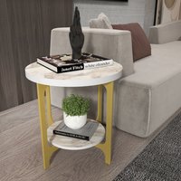 Versy Side End Table - White Marble Effect and Gold