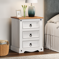 Corona Medium 3 Drawer Bedside Cabinet Solid Wood Pine Wooden - Distressed White Wax
