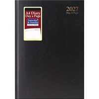 2027 Diary A4 Day A Page Hardback Desk Diary Planner - Black