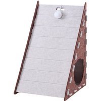 Triangular Cat Scratcher House with Hanging Ball Toy - Brown