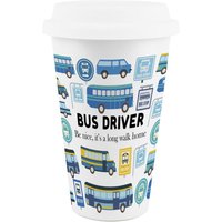 Novelty Bus Driver Ceramic Travel Mug - Reusable Drinks Cup Gift - White