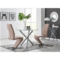 Selina Round Dining Table With Two Willow Chairs - Cappuccino