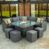Bracken Outdoors, Dakota Casual Dining Square Corner Sofa Set with Firepit Table - Grey Bracken Outdoors, Dakota Casual Dining Square Corner Sofa Set with Firepit Table - Grey