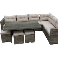 9 Seater Rattan Garden Corner Sofa Conversation Furniture Set with Cushions - Nature / 6