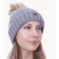 Grey Cable Knit Ski Outdoor Detachable Bobble Hat Beanie - Grey