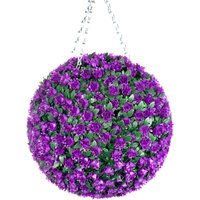 Best Artificial 28cm Purple Rose Hanging Basket Flower Topiary Ball - Purple