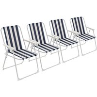 Folding Metal Beach Deck Chairs - Blue Stripe / 4
