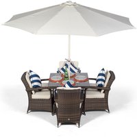 Arizona Square Rattan Patio Dining Set - Brown / 4