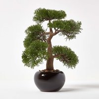 Homescapes Artificial Bonsai Tree in Black Ceramic Pot - Green