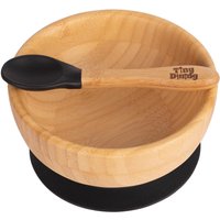 Children's Bamboo Suction Bowl Spoon Set - Black