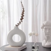Livingandhome, White Donut Ceramic Vase - Creamy White Livingandhome, White Donut Ceramic Vase - Creamy White