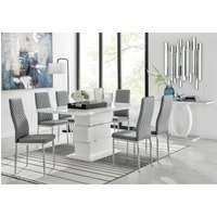 Furniturebox UK, Apollo Rectangle White High Gloss Chrome Dining Table And 6 Milan Chairs - Grey Furniturebox UK, Apollo Rectangle White High Gloss Chrome Dining Table And 6 Milan Chairs - Grey