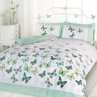 Flutter Butterflies Polycotton Duvet Set With Pillowcase - Green / King