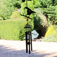 Silhouette Robin Wind Chime - Black - Black
