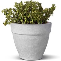 Grey Round Rimmed Polystone Planter - White