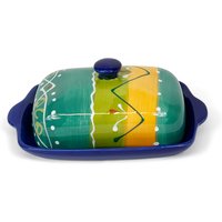 Classic Spanish Hand Painted Ceramic Butter Dish - Orange Green