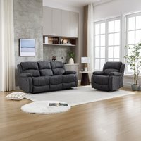 Full Fabric Manual Reclining Sofa Suite - Grey / 3+1 Seaters