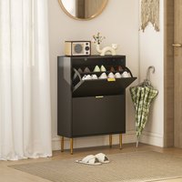 HOMCOM Slim Shoe Storage Cabinet with 2 Flip Drawers for Hallway - Black / 60cm / 91.5cm