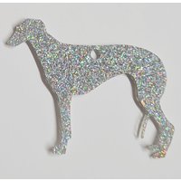 Glitter Greyhound Style 2 Christmas Decoration - Holographic Silver