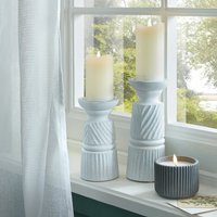 Large Carved Candle Holder Elegant Sculptural Decor - White