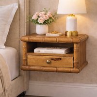 Solid Wood Bamboo Open Bedside in Amber Oak Finish - Brown