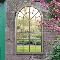 MirrorOutlet Capulet Large Arched Garden Wall Mirror 129cm x 76cm - Stone colour