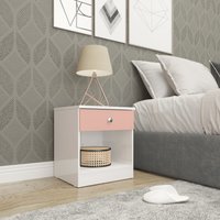 Denver 1 Drawer Bedside - White and Pink Gloss - White and Pink Gloss