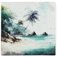Island Beach Large Square Worktop Protector - Smooth Glass Chopping Board - Blue