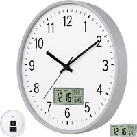 12 Inch Silent Wall Clock with Date and Day Temperature Day of Week LCD Display for Living Room LCD Digital Wall Clock