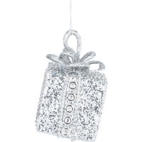 Frosted Fairytale, Christmas Silver Beaded Hanging Present Ornament Frosted Fairytale, Christmas Silver Beaded Hanging Present Ornament