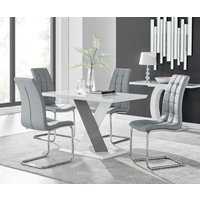 FurnitureboxUK, Monza White High Gloss Dining Table 4 Murano Chairs - Grey FurnitureboxUK, Monza White High Gloss Dining Table 4 Murano Chairs - Grey