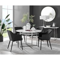 Adley White High Gloss Storage Dining Table and 4 Calla Black Leg Chairs - Black