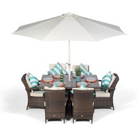 Arizona Square Rattan Patio Dining Set - Brown / 6