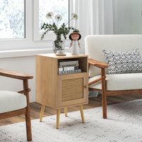 Wooden Rattan Nightstand - Brown