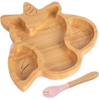 Bamboo Unicorn Baby Weaning Plate Fork Set - Pastel Pink