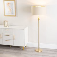 Marissa Brushed Gold Floor Lamp with Metallic Shade and Bulb - Beige