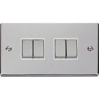 Polished Chrome 10A 4 Gang 2 Way Ingot Light Switch - White