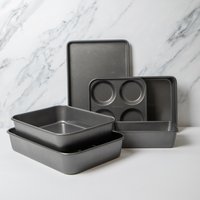 6pc Non-Stick Bakeware Set 2 Trays, Loaf Tin, Yorkshire Pan Roasting Pans - Grey