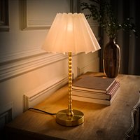 Maeve Brushed Gold Bobble Table Lamp with Pleated Tapered Shade and LED Bulb - White