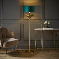 Christina Palm Leaf Floor Lamp with Velvet and Metallic Shade and LED Bulb - Green