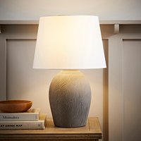 Clint Large Etched Textured Ceramic Table Lamp with Tapered Shade and LED Bulb - Grey