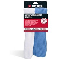 Dirt Devil Pack of 2 Kitchen Microfibre Towels 30 x 30cm Blue White - Blue