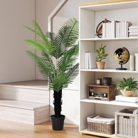HOMCOM 175cm Artificial Areca Palm Tree with Leaves and Flocked Soil - Green / 23cm / 175cm