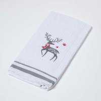 Terry Towelling Stag Christmas Tea Towel - Silver