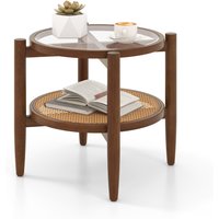 2-Tier Round Side End Table - Brown