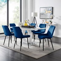 Giovani Grey Dining Table with Six Pesaro Black Leg Chairs - Navy