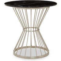 Anzio Hourglass Dining Table with Black Marble and Silver Base - White